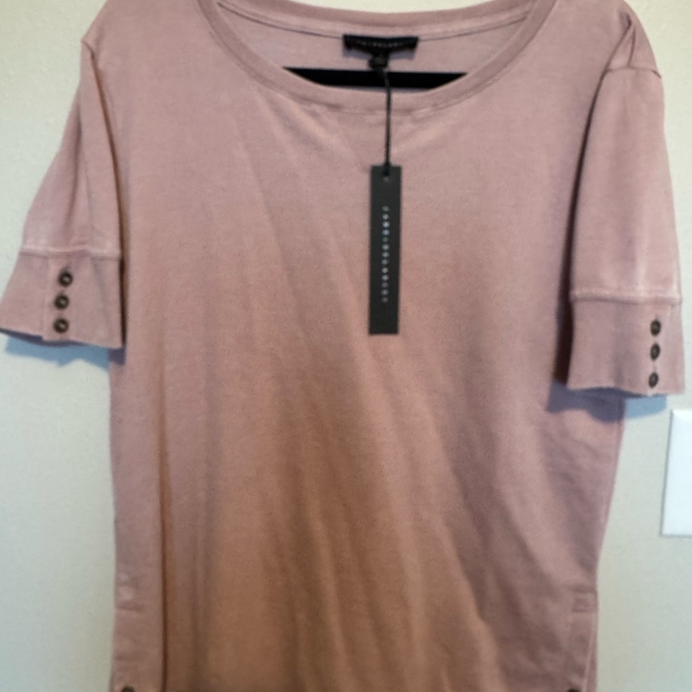 Jane and Delancey Mauve Short Sleeve Tee with Button Accents